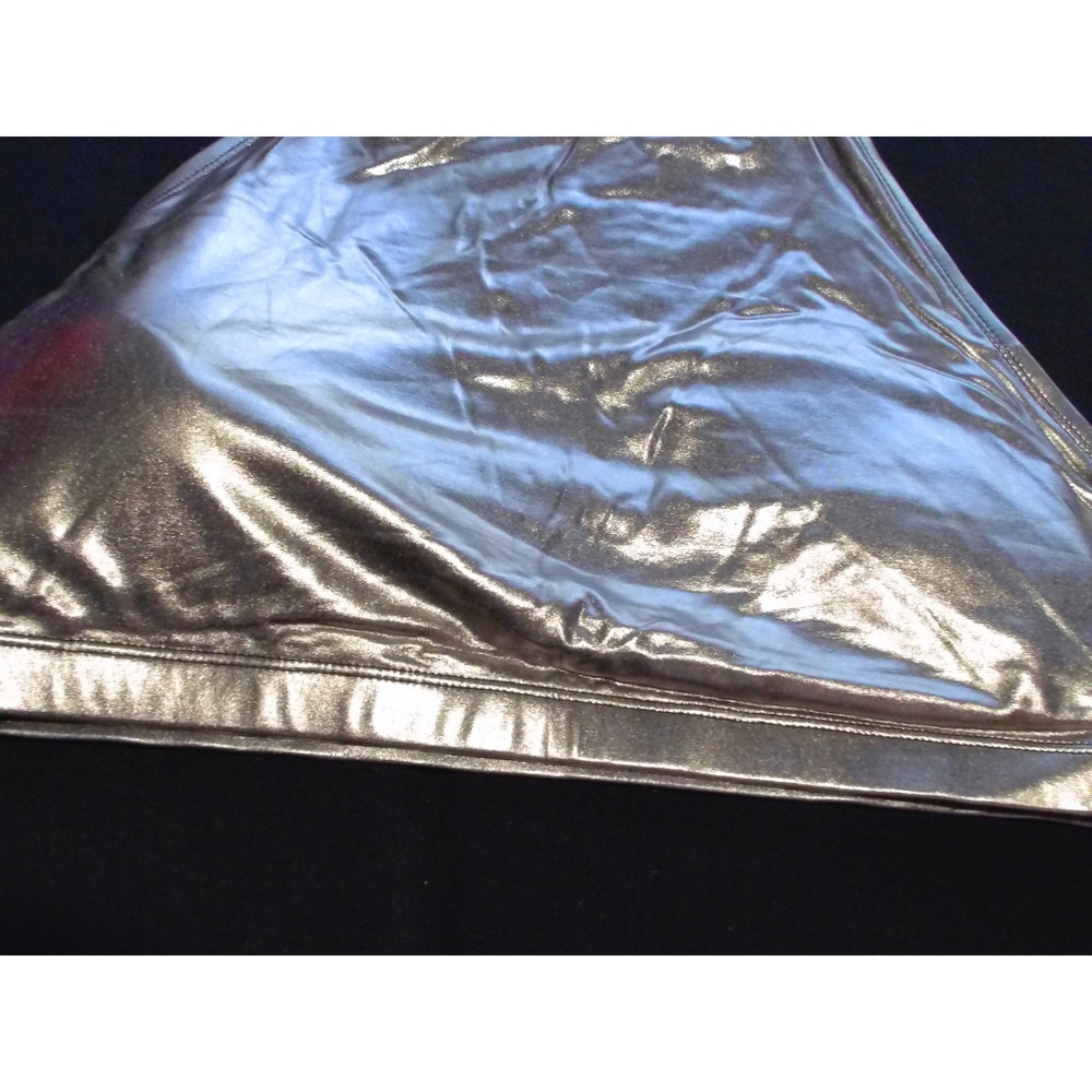 Metallic Silver Halter Neck Crop Top Liquid Foil Festival Rave Wear Shiny Tank M - Picture 5 of 5